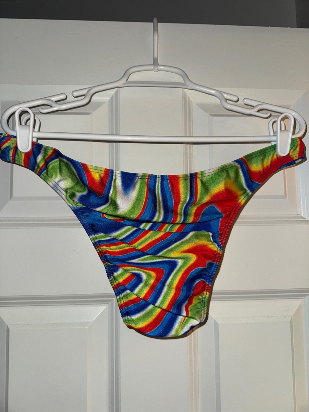 Colorful Swirl Men’s Bikini Bottom - Rainbow Print for swim, tanning, or posing - Picture 2 of 5